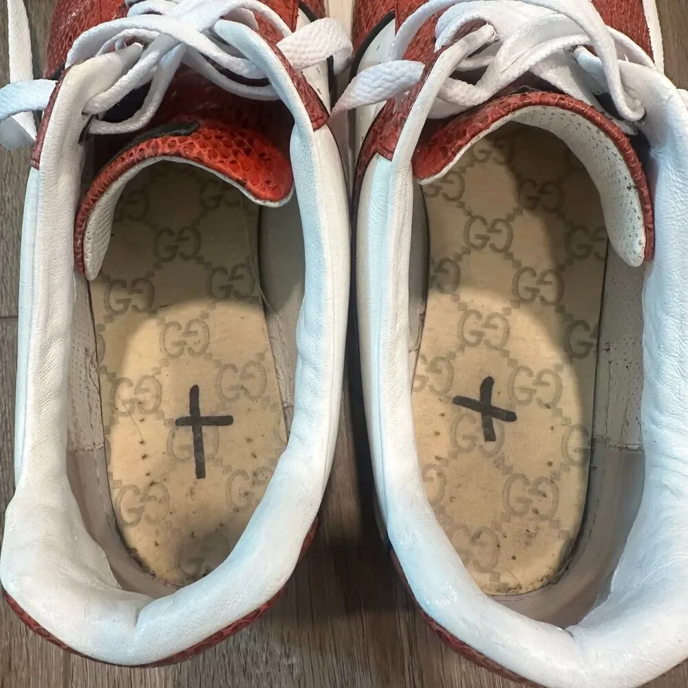 Retro Red Gucci Python Leather Low Top Interlocking G Sneakers Size 9G US 10